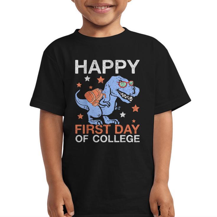 Happy First Day Of College T Rex Dinosaur Back To School Graphic Kid T-Shirt