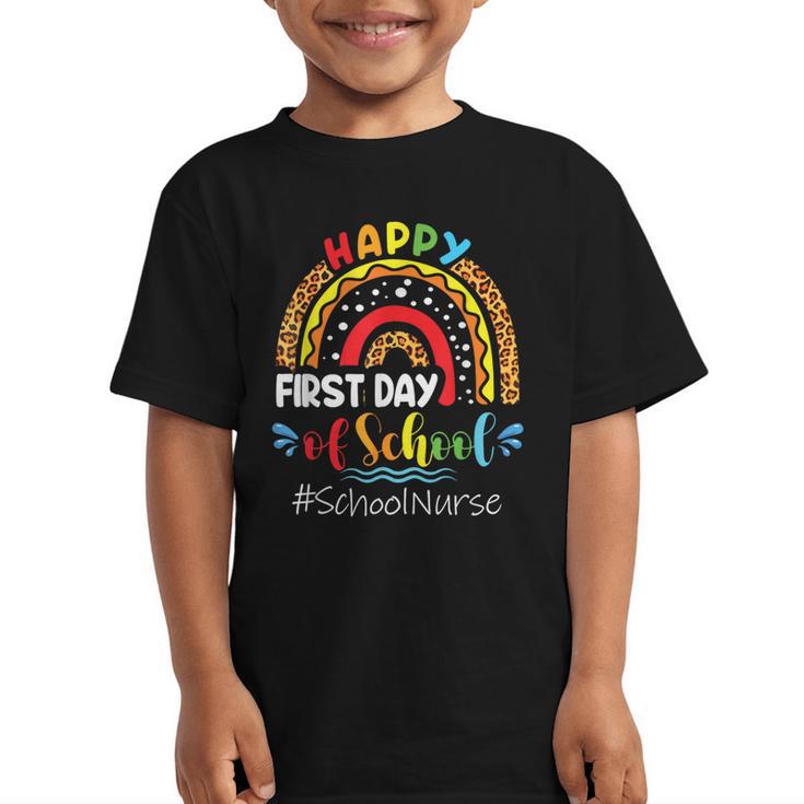 Happy First Day Of School Nurse Rainbow Back To School Graphic Kid T-Shirt