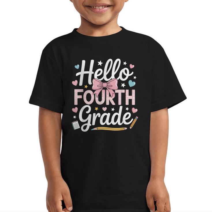 Hello Fourth Grade Back To School Girl Hearts Pink Bow Kids Graphic Kid T-Shirt