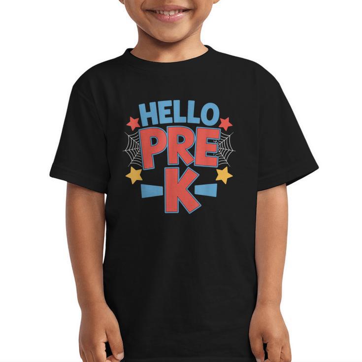 Hello Pre-K Preschool Squad Spider Back To School First Day Graphic Kid T-Shirt