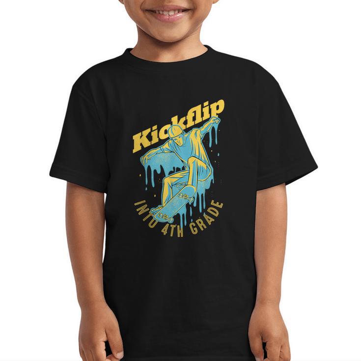 Kickflip Into 4th Grade Skateboard Lover Back To School Graphic Kid T-Shirt