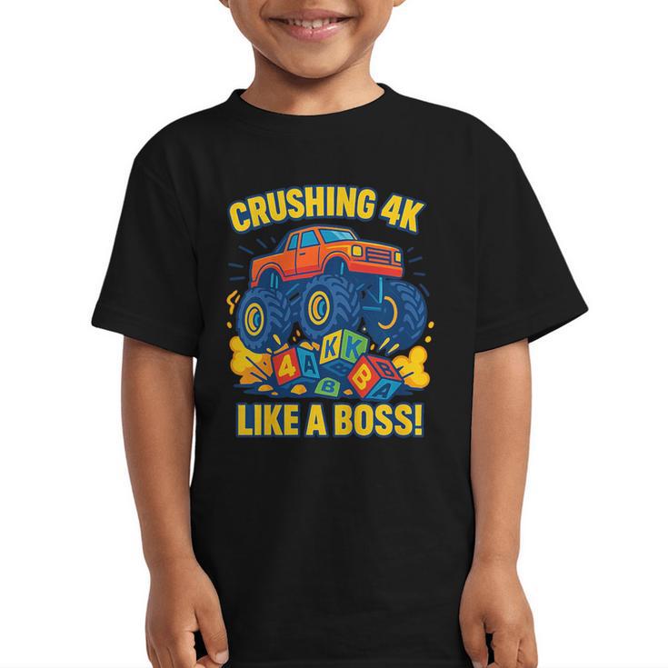 Kids 4k Boys Back To School Shirt Monster Truck Crushing 4k Graphic Kid T-Shirt