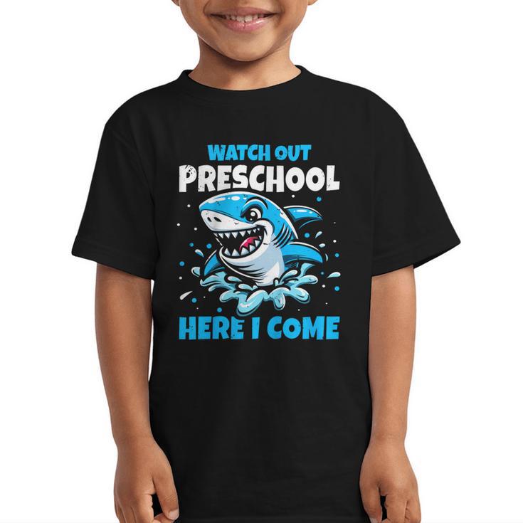 Kids Back To School Watch Out Preschool Here I Come Shark Boys Graphic Kid T-Shirt