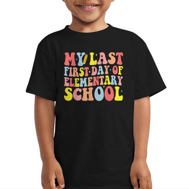 My Last First Day Of Elementary School Groovy Back To School Graphic Kid T-Shirt