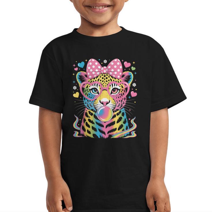 Leopard Glasses Blowing Bubble Gum Back To School Kids Graphic Kid T-Shirt