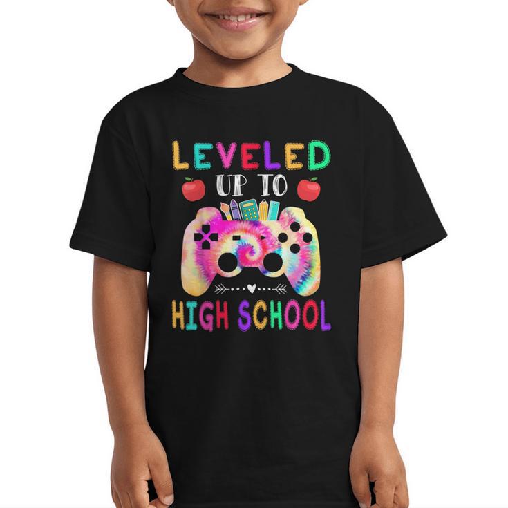 Leveled Up To High School Gaming Fun Back To School Tie Dye Graphic Kid T-Shirt