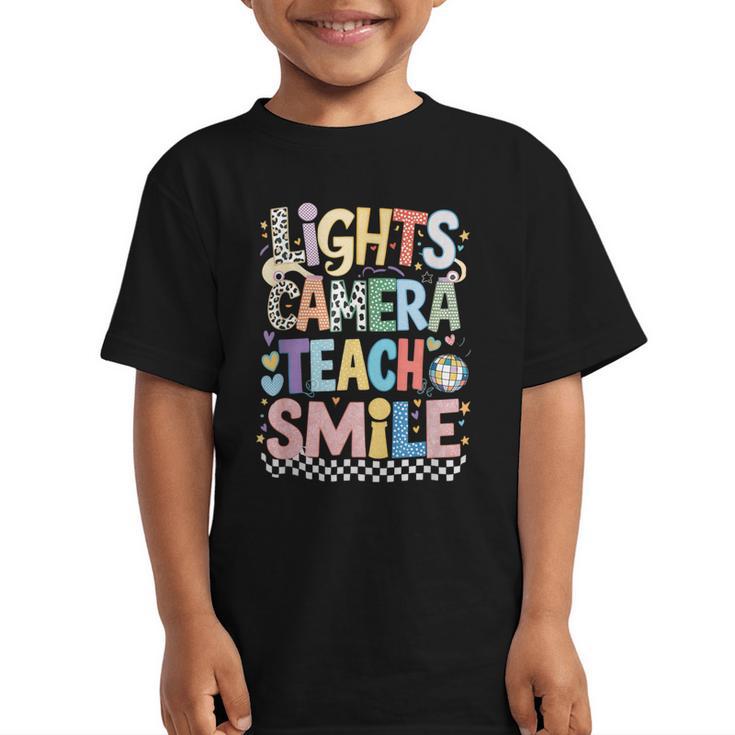 Lights Camera Teach Smile Back To School Awesome Learners Graphic Kid T-Shirt