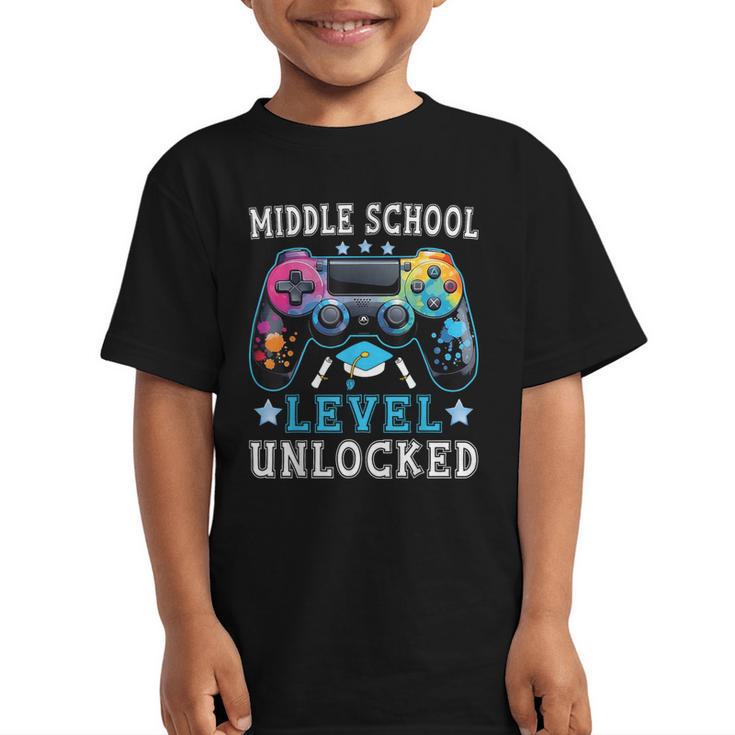 Middle School Level Unlocked Gamer First Day Back To School Graphic Kid T-Shirt