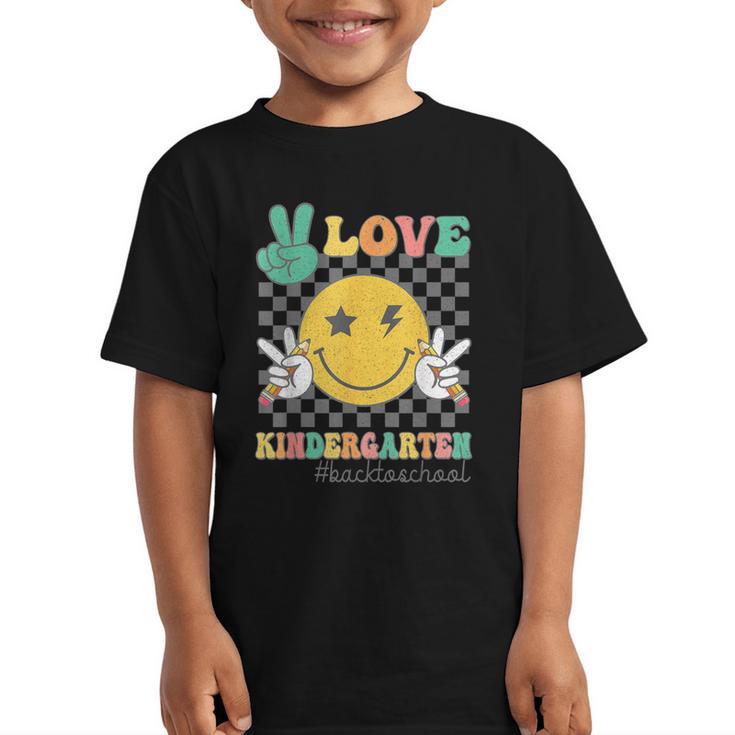 Peace Love Kindergarten Smile Face Hippie Back To School Graphic Kid T-Shirt