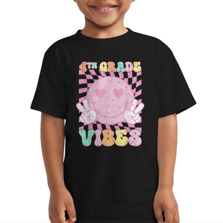 Pink 4th Grade Vibes Smile Face Back To School Fourth Grade Graphic Kid T-Shirt