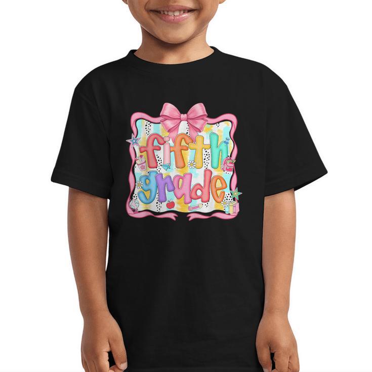 Preppy Back To School Fifth Grade Coquette Bow Women Girl Graphic Kid T-Shirt