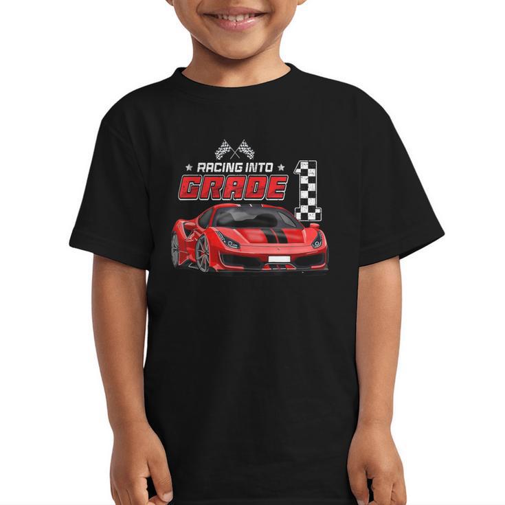 Racing Into 1st Grade Race Car Back To School Boys Graphic Kid T-Shirt