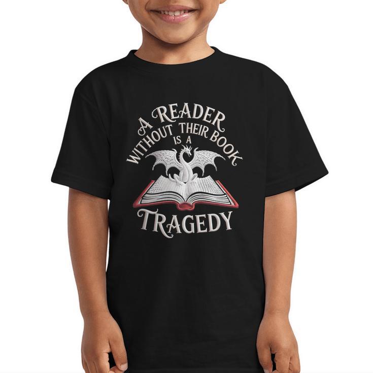 A Reader Without Their Book Is a Tragedy Back To School Graphic Kid T-Shirt