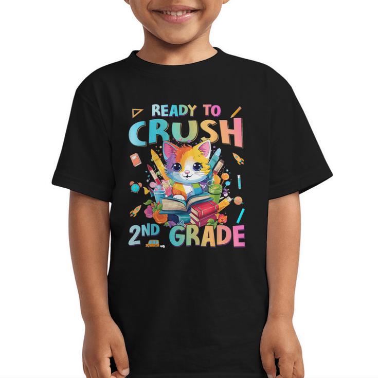 Ready To Crush 2nd Grade Back To School 2nd Grade Cat Kitten Graphic Kid T-Shirt