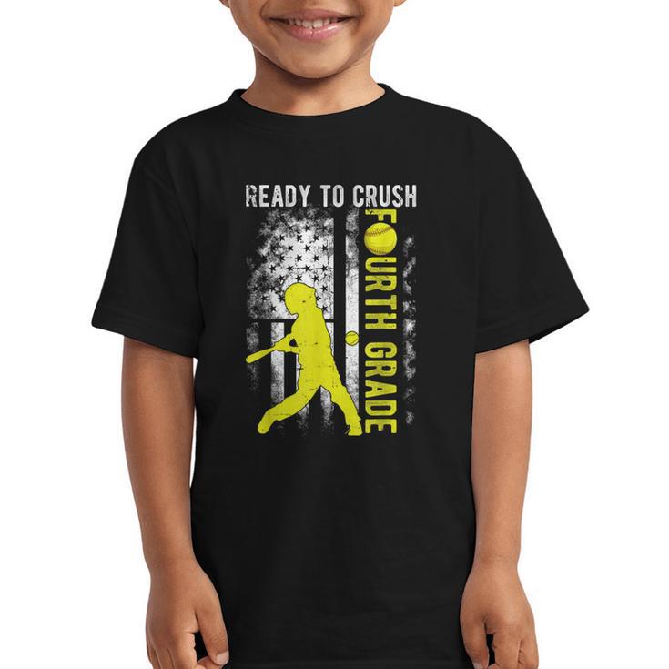 Ready To Crush Fourth Grade Softball USA Flag Back To School Graphic Kid T-Shirt