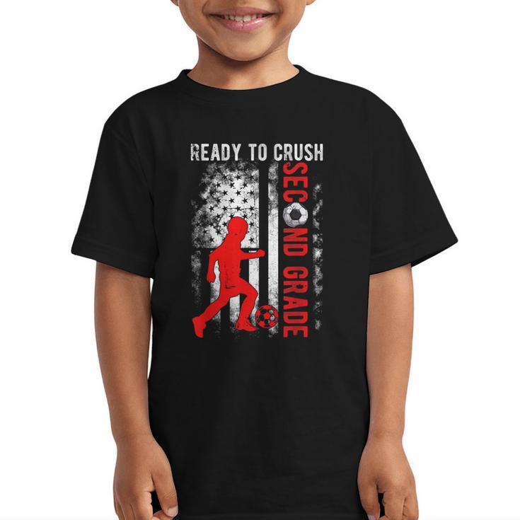Ready To Crush Second Grade Soccer USA Flag Back To School Graphic Kid T-Shirt