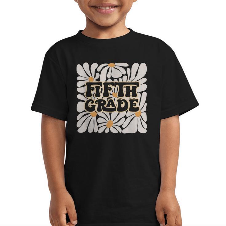 Retro Flower Power Squared Fifth 5th Grade Back To School Graphic Kid T-Shirt