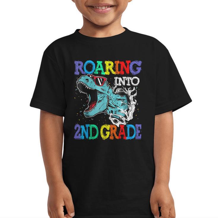 Roaring Into 2Nd Grade Dinosaur T Rex Back To School Graphic Kid T-Shirt