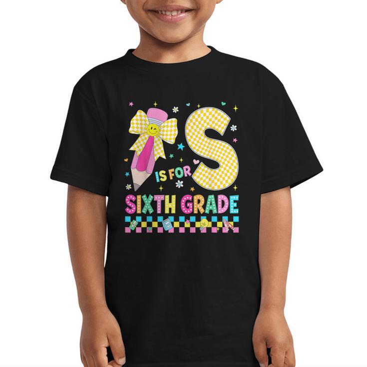 S Is For Sixth Grade Back To School Pencil Bow 6th Grade Kid Graphic Kid T-Shirt
