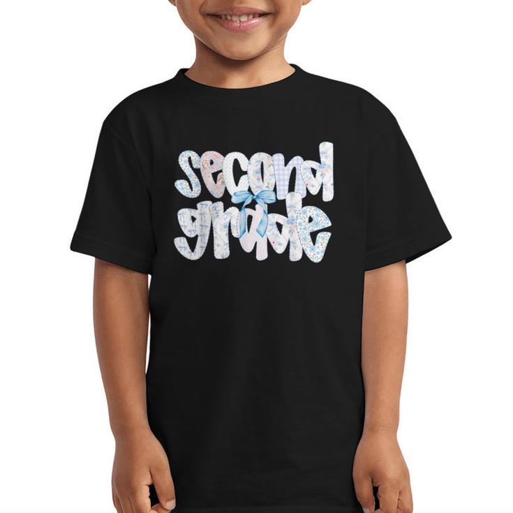 Second Grade Student Back To School Pastel Floral Bow Graphic Kid T-Shirt