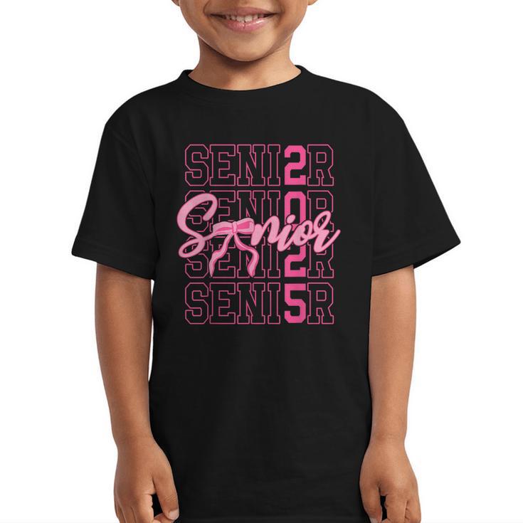 Senior 2025 Coquette Pink Bow Class Of 2025 Back To School Graphic Kid T-Shirt