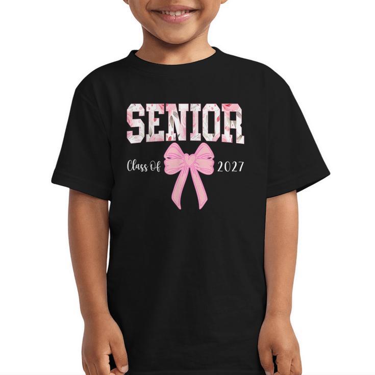 Senior 2027 Floral Pink Bow Back To School Class Of 2027 Graphic Kid T-Shirt