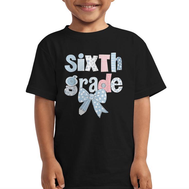 Sixth Grade Coquette Bow Pencil First Day Back To School Graphic Kid T-Shirt