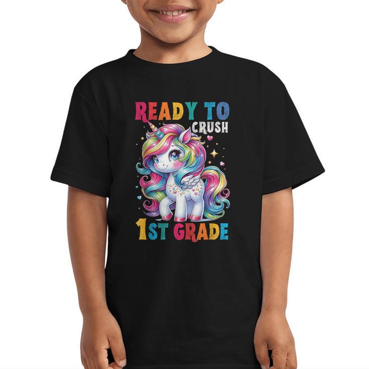 Student Unicorn Ready Back To School Crush 1st Grade Girls Graphic Kid T-Shirt