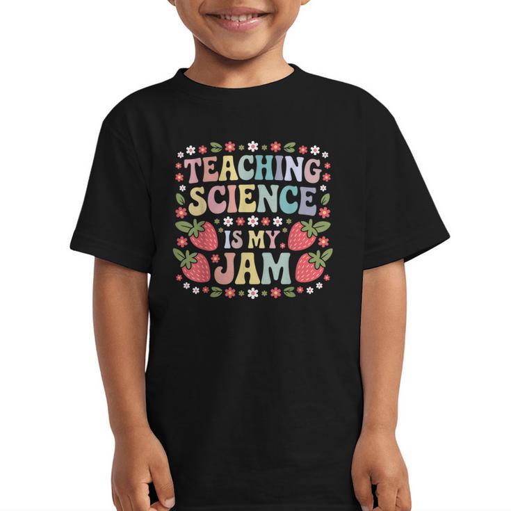 Teaching Science Is My Jam Retro Back To School Strawberry Graphic Kid T-Shirt