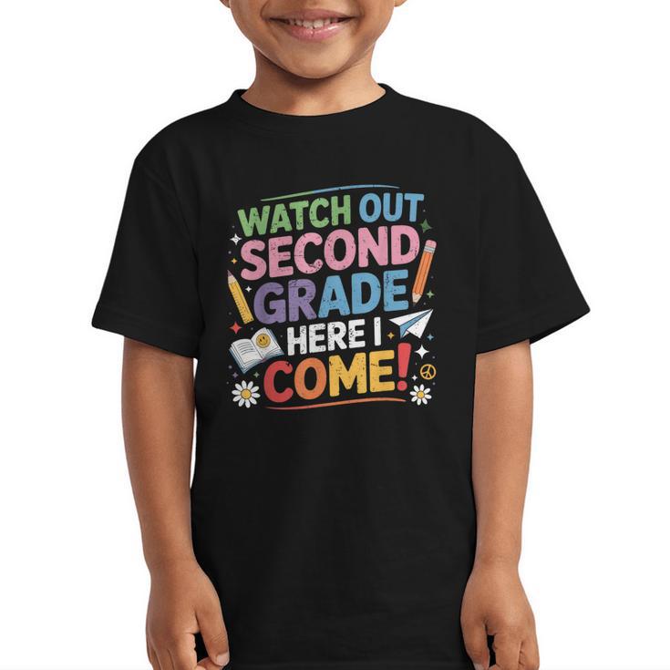 Watch Out 2nd Grade Here I Come Back To School Second Grade Graphic Kid T-Shirt