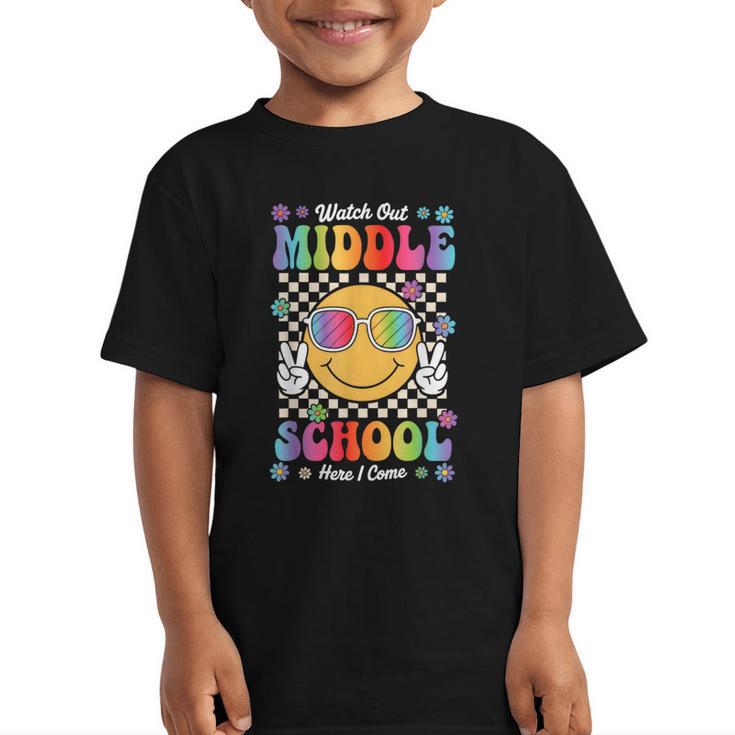 Watch Out Middle School Here I Come Back To School Student Graphic Kid T-Shirt