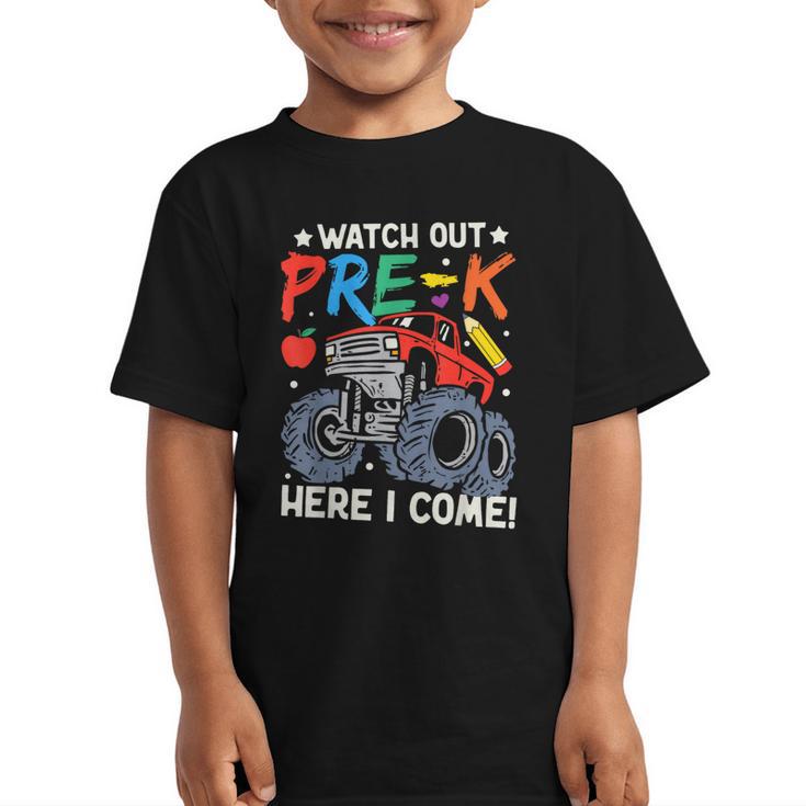 Watch Out Pre-K Here I Come Monster Truck Back To School Graphic Kid T-Shirt