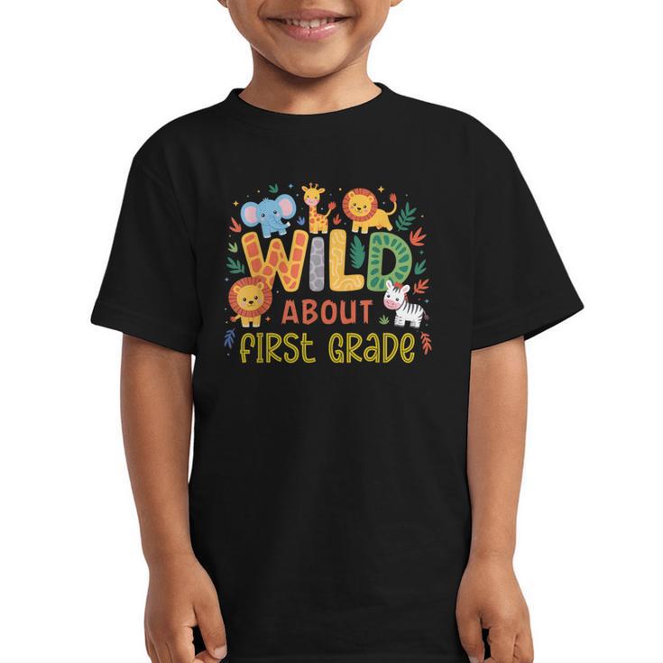 Wild About First Grade Safari Jungle Animals Back To School Graphic Kid T-Shirt