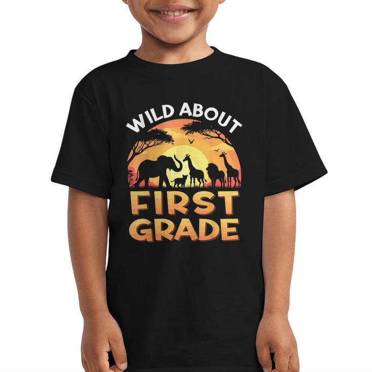 Wild About First Grade Zoo Animals Back To School Safari Graphic Kid T-Shirt