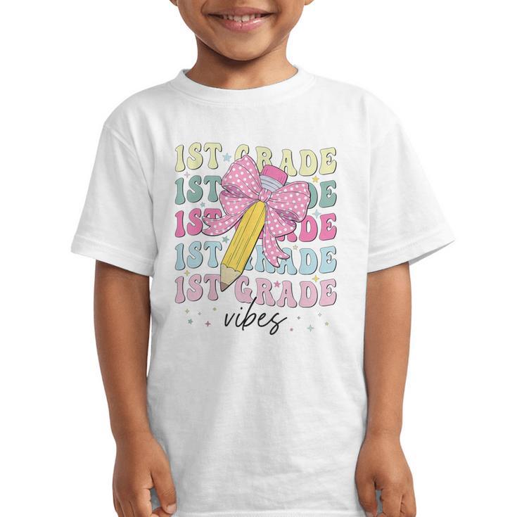 1st Grade Vibes Girl Coquette Bow First Grade Back To School Graphic Kid T-Shirt