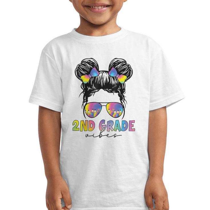 2nd Grade Vibes Messy Hair Bun Girl Back To School First Day Graphic Kid T-Shirt