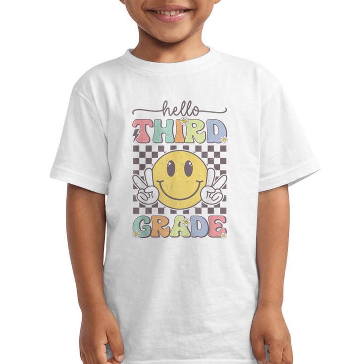 3rd Grade Team Back To School Hello Third Grade Smile Face Graphic Kid T-Shirt