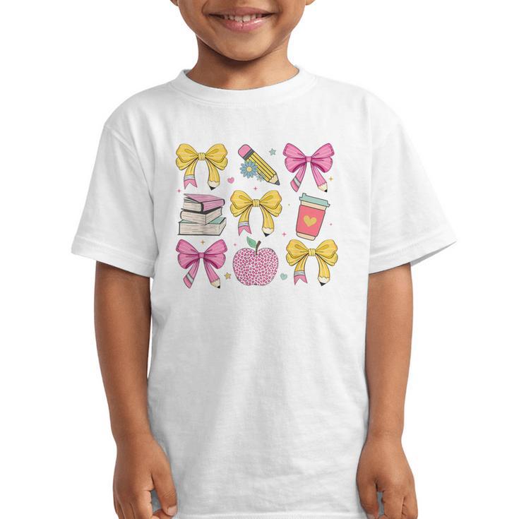 Apple Coquette Bow Books First Day Of School Back To School Graphic Kid T-Shirt