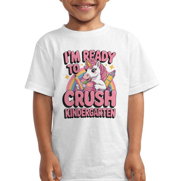 Back To School I'm Ready To Crush Kindergarten Unicorn Graphic Kid T-Shirt