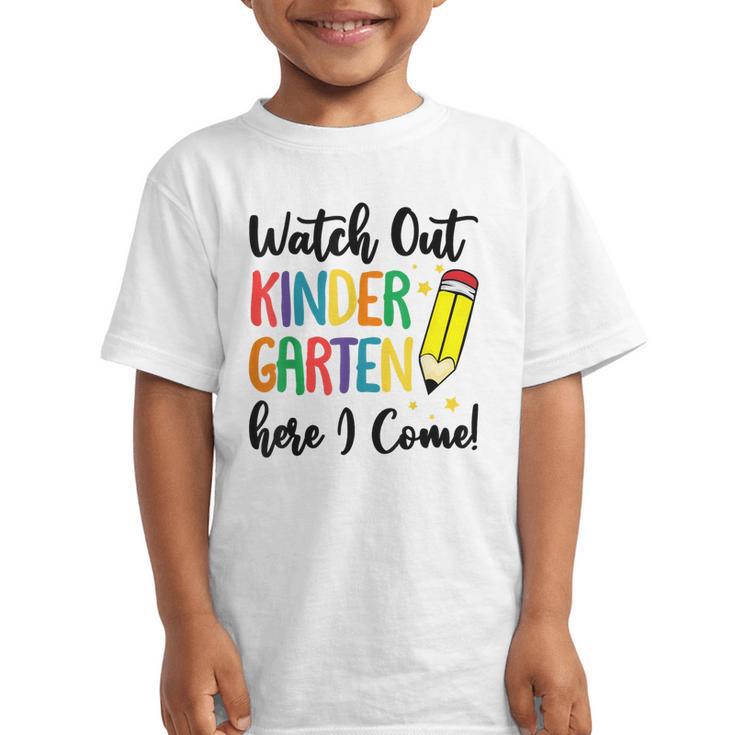 Back To School Kids Watch Out Kindergarten Here I Come Graphic Kid T-Shirt