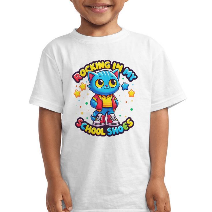 Cat Rocking In My School Shoes Fun Back To School Kids Boys Performance Graphic Kid T-Shirt