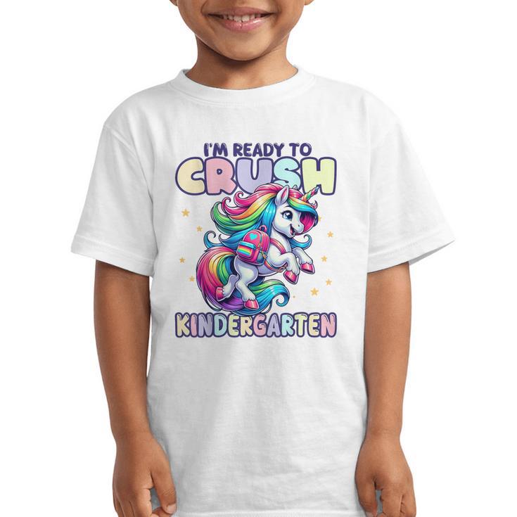 Crush Kindergarten Girls Back To School Unicorn First Day Graphic Kid T-Shirt