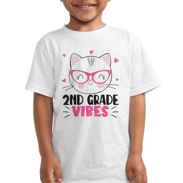 Cute 2nd Grade Vibes Cat Kitten Lover Back To School Girls Graphic Kid T-Shirt
