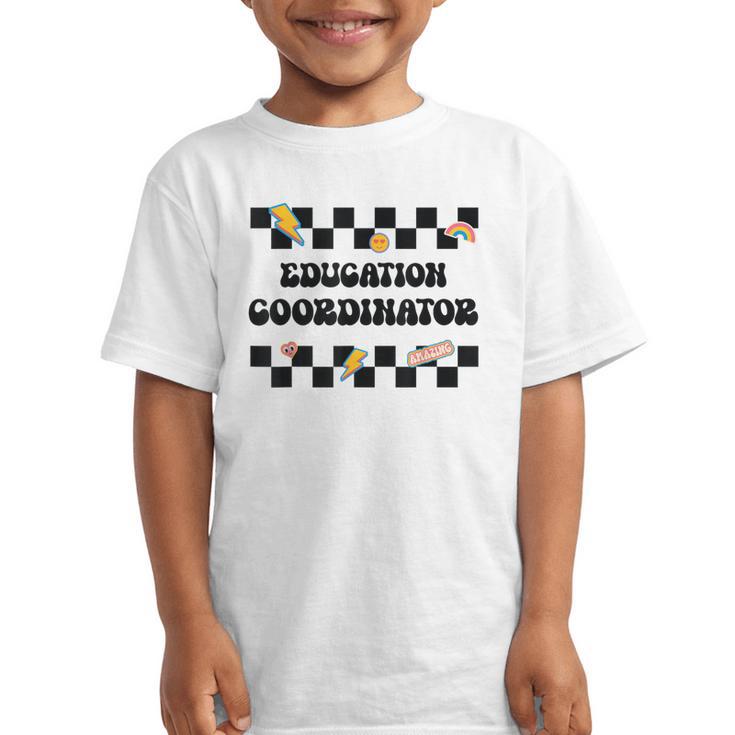 Education Coordinator Groovy Back To School Checkered Graphic Kid T-Shirt