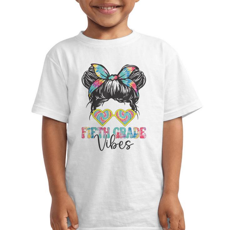 Fifth Grade Vibes Messy Hair Bun Girl Back To School 5th Graphic Kid T-Shirt