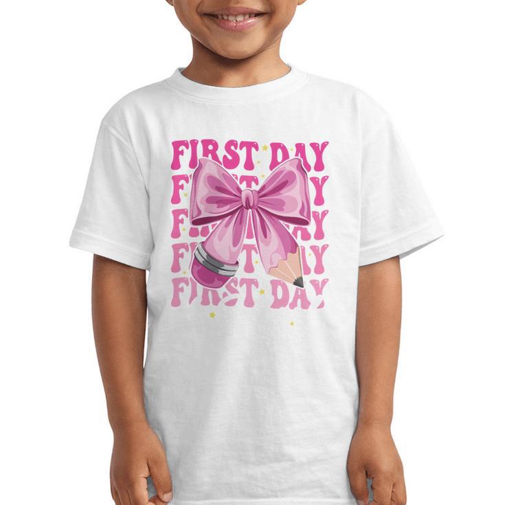 First Day Of School Girls Coquette Bow Back To School Performance Graphic Kid T-Shirt