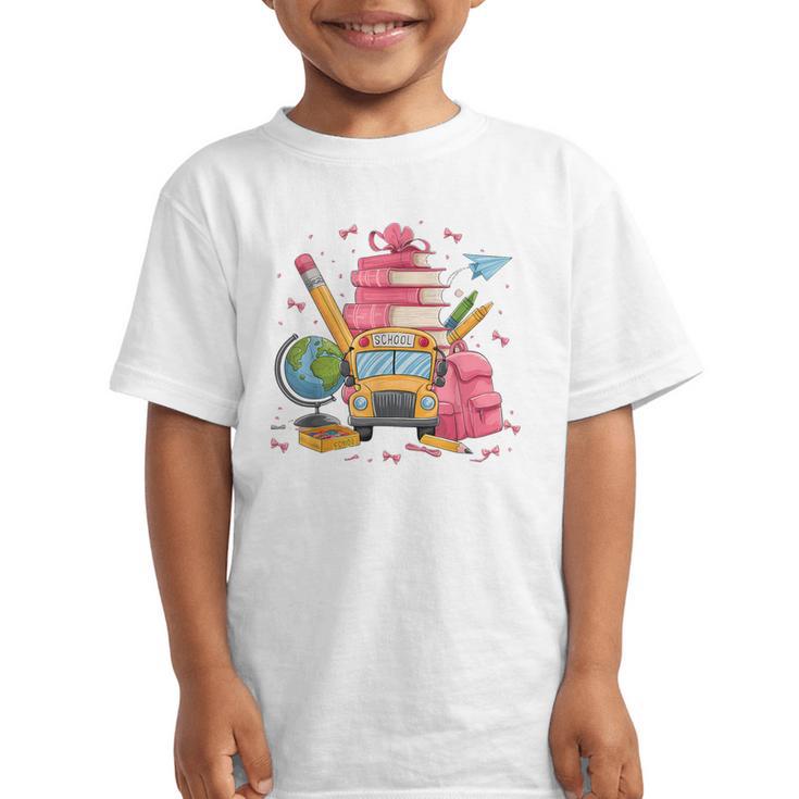 Girls Cute Pink Bows Coquette Aesthetic Back To School Graphic Kid T-Shirt
