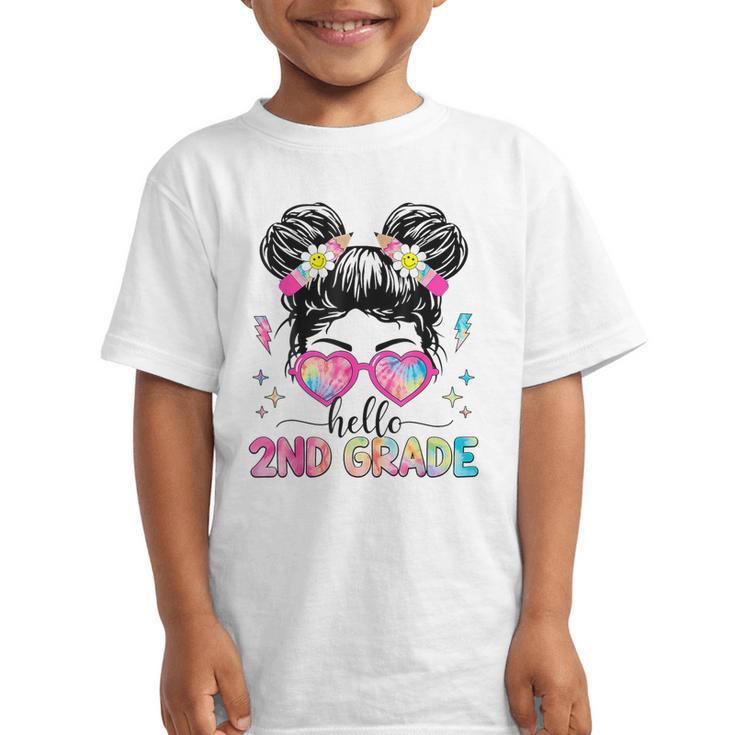 Hello 2nd Grade Messy Bun Back To School First Day Girl Kids Graphic Kid T-Shirt