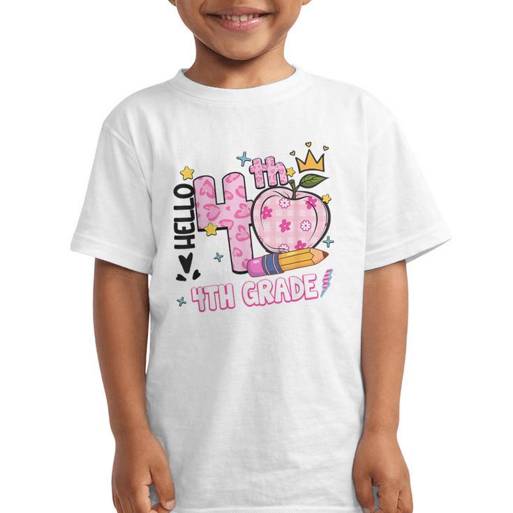 Hello Fourth 4th Grade Leopard Tie Dye Girl Back To School Graphic Kid T-Shirt