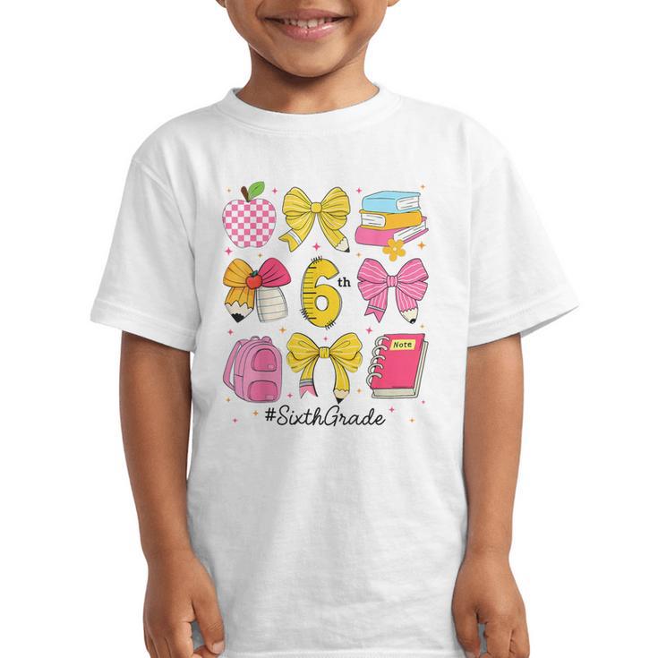 Hello Sixth 6th Grade Back To School Coquette Bow Girls Graphic Kid T-Shirt